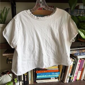 Free People White Cropped Tee
